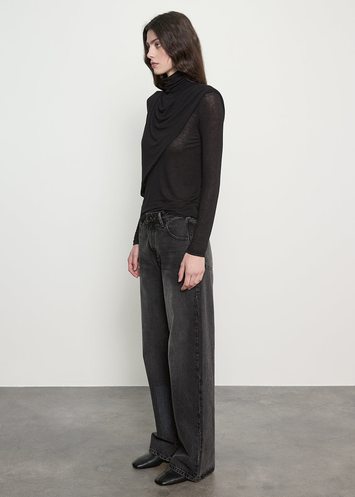Sheer Cashmere Jersey Bandana Turtleneck | Black