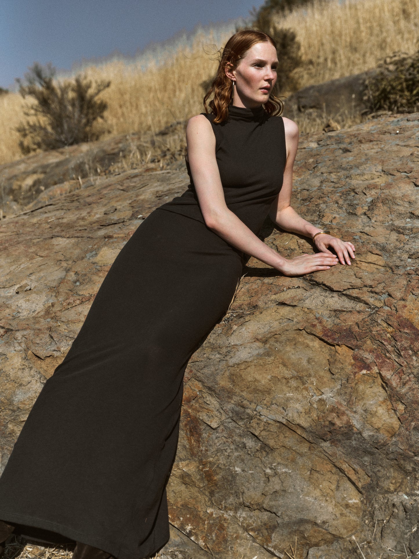 Silk Rib Mockneck Fluid Dress | Coffee Bean