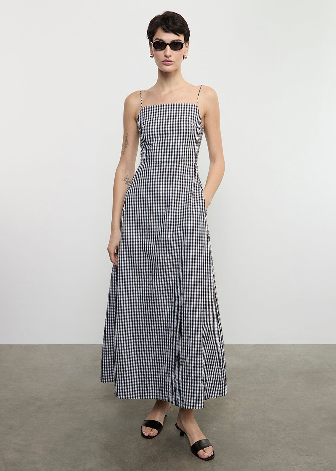 Textured Gingham Dress in Japanese Cotton | Black Gingham