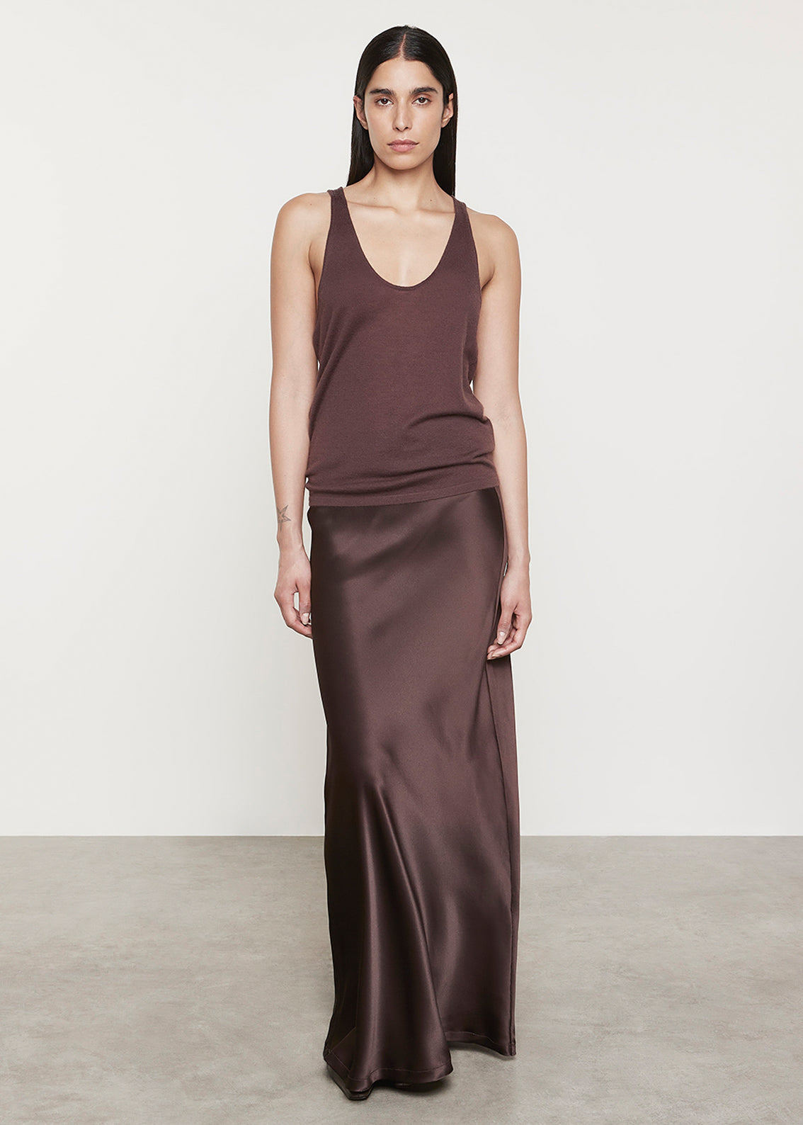 Silk Bias Maxi Skirt | Brown