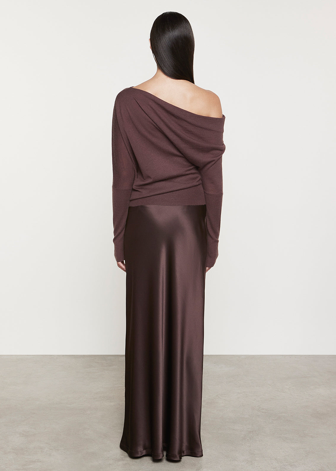 Silk Bias Maxi Skirt | Brown