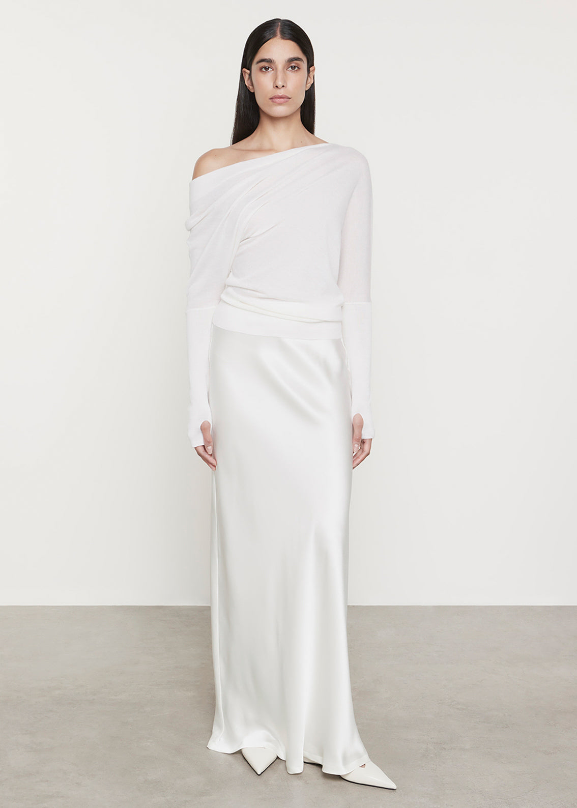 Silk Bias Maxi Skirt | Off White