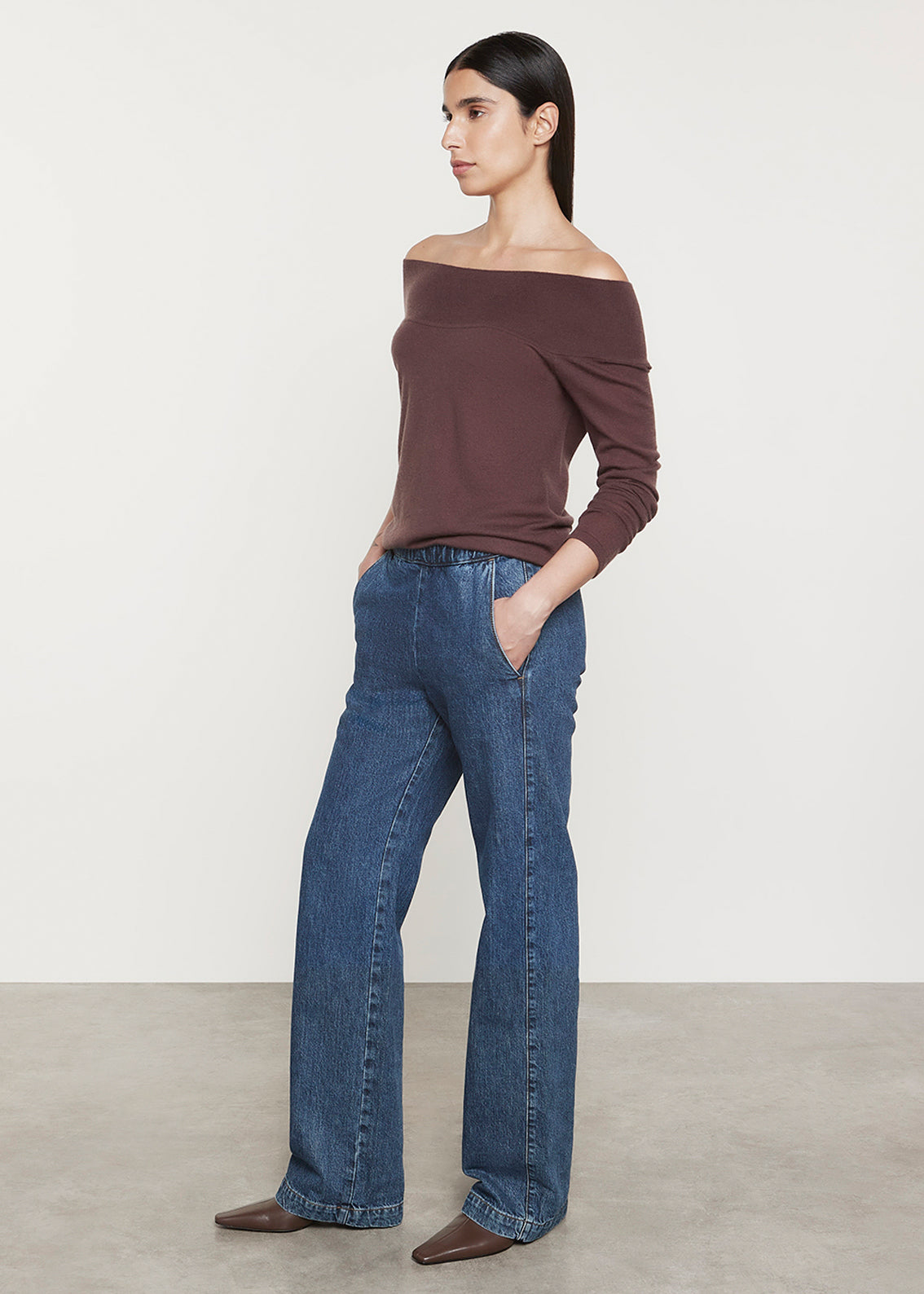 Tissue Cashmere Exposed Shoulder Sweater | Brown