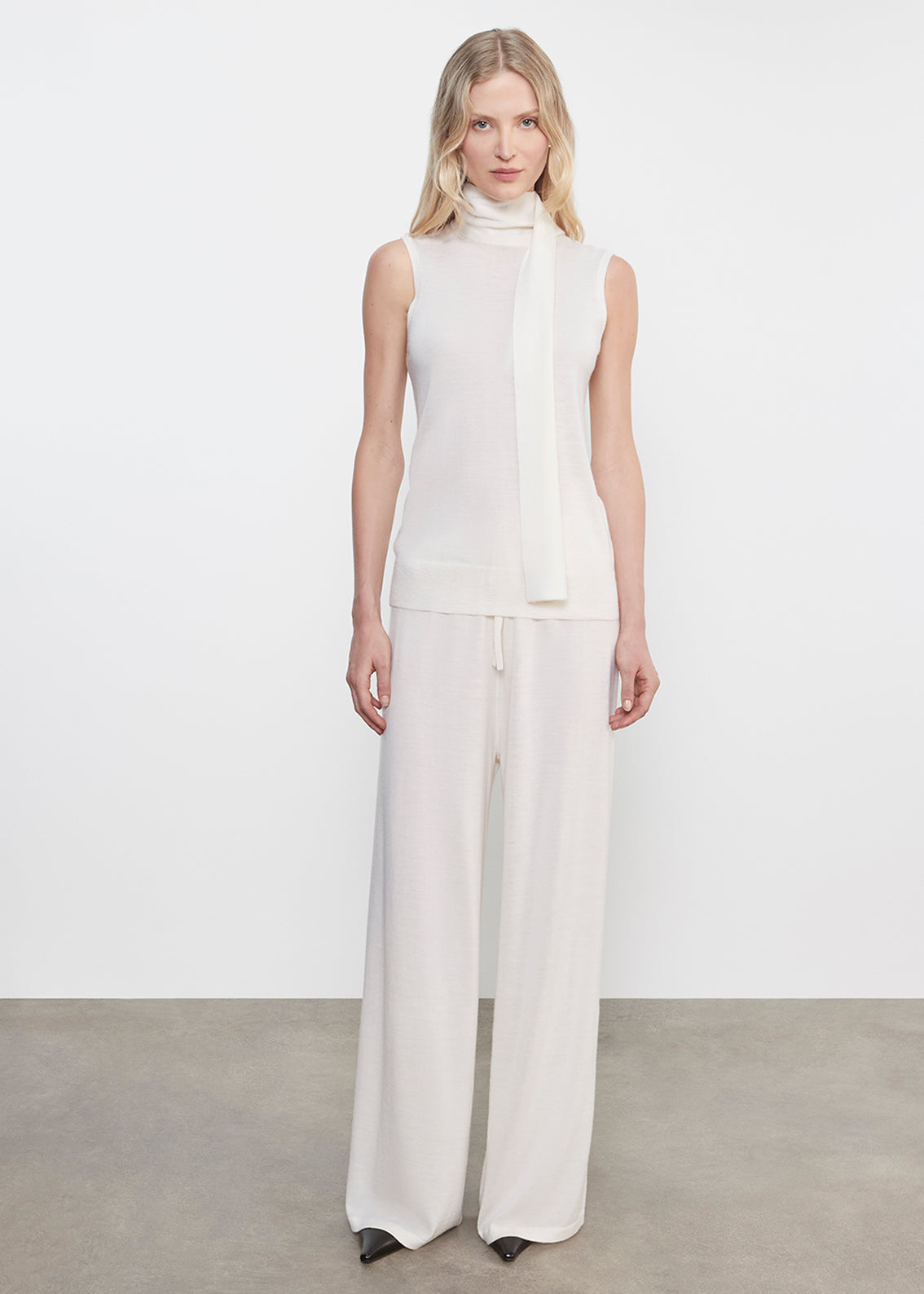 Tissue Cashmere Sleeveless Scarf Sweater | Undyed