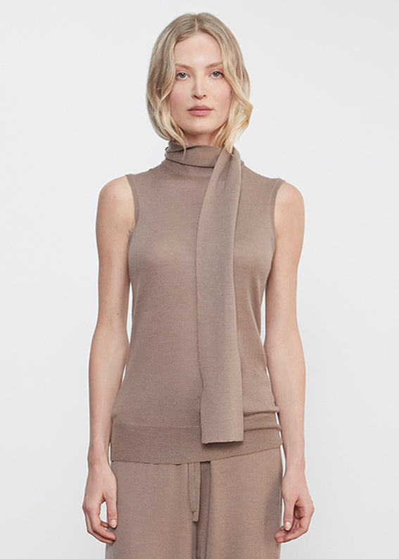 Tissue Cashmere Sleeveless Scarf Sweater | Walnut