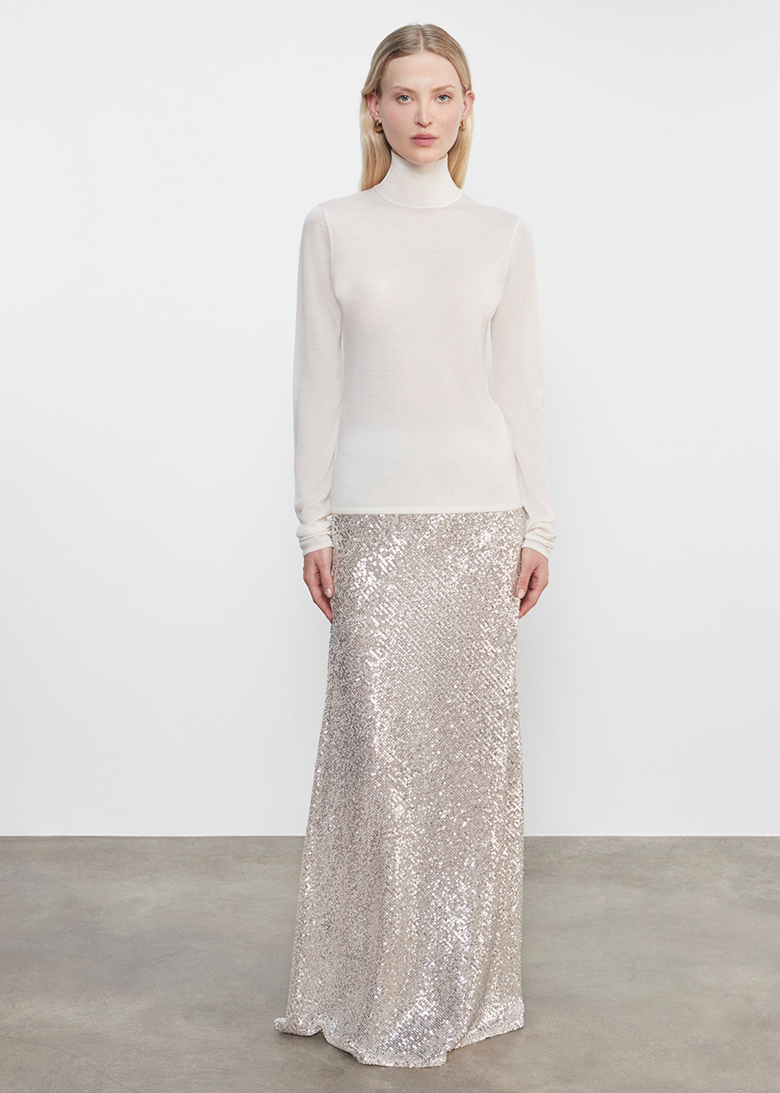 Sequin Full Length Skirt | Silver