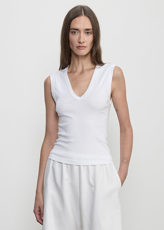 Supima Cotton Sleeveless V | White