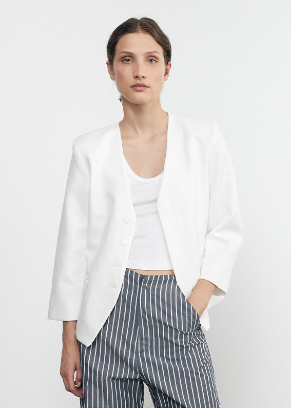 Supima Baby Rib Cropped Fitted U Tank | White
