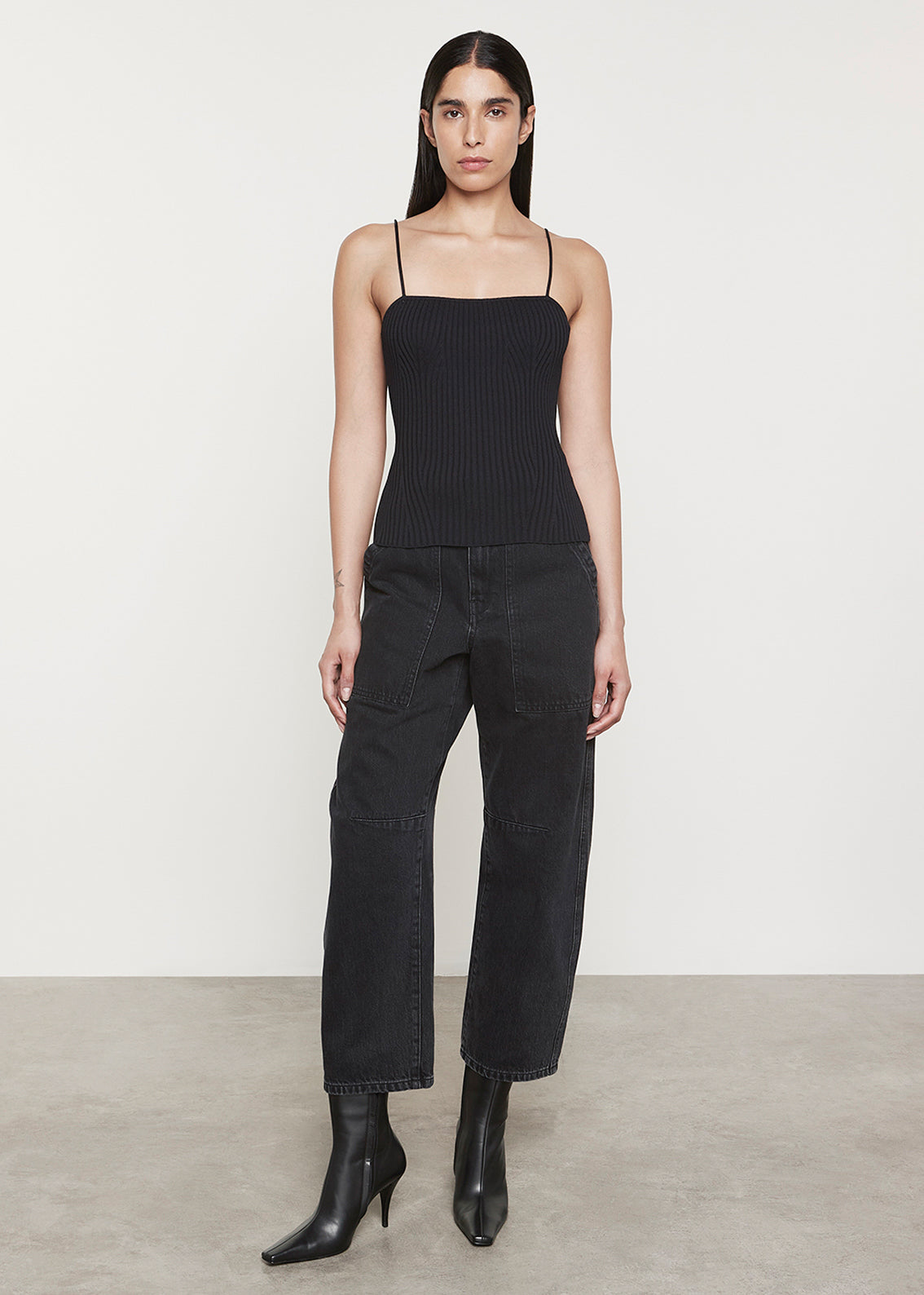 Cotton Denim Utility Pant | Washed Black