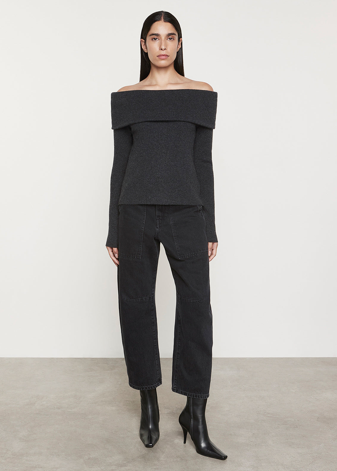 Cashmere Off-Shoulder Sweater | Charcoal