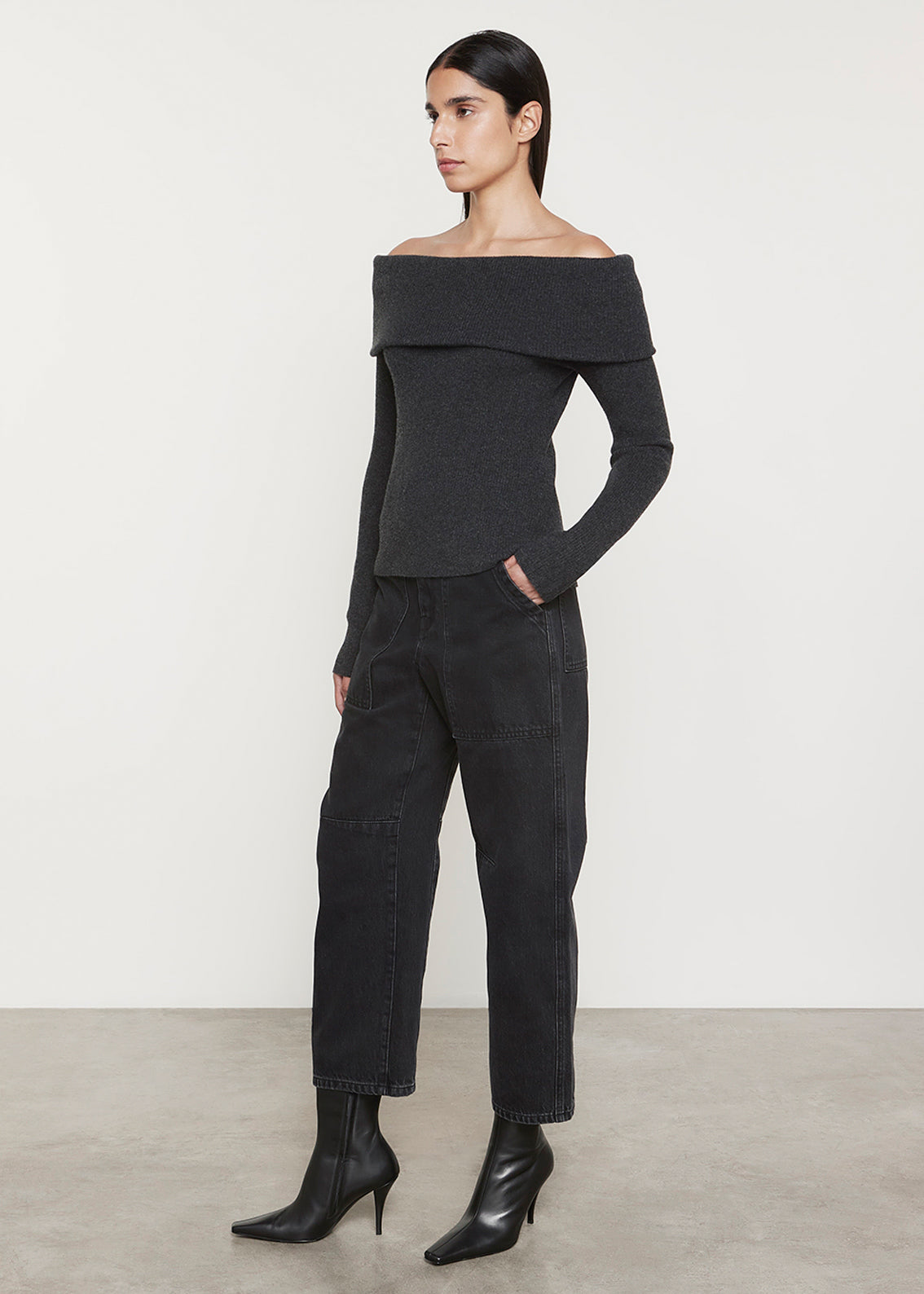 Cashmere Off-Shoulder Sweater | Charcoal