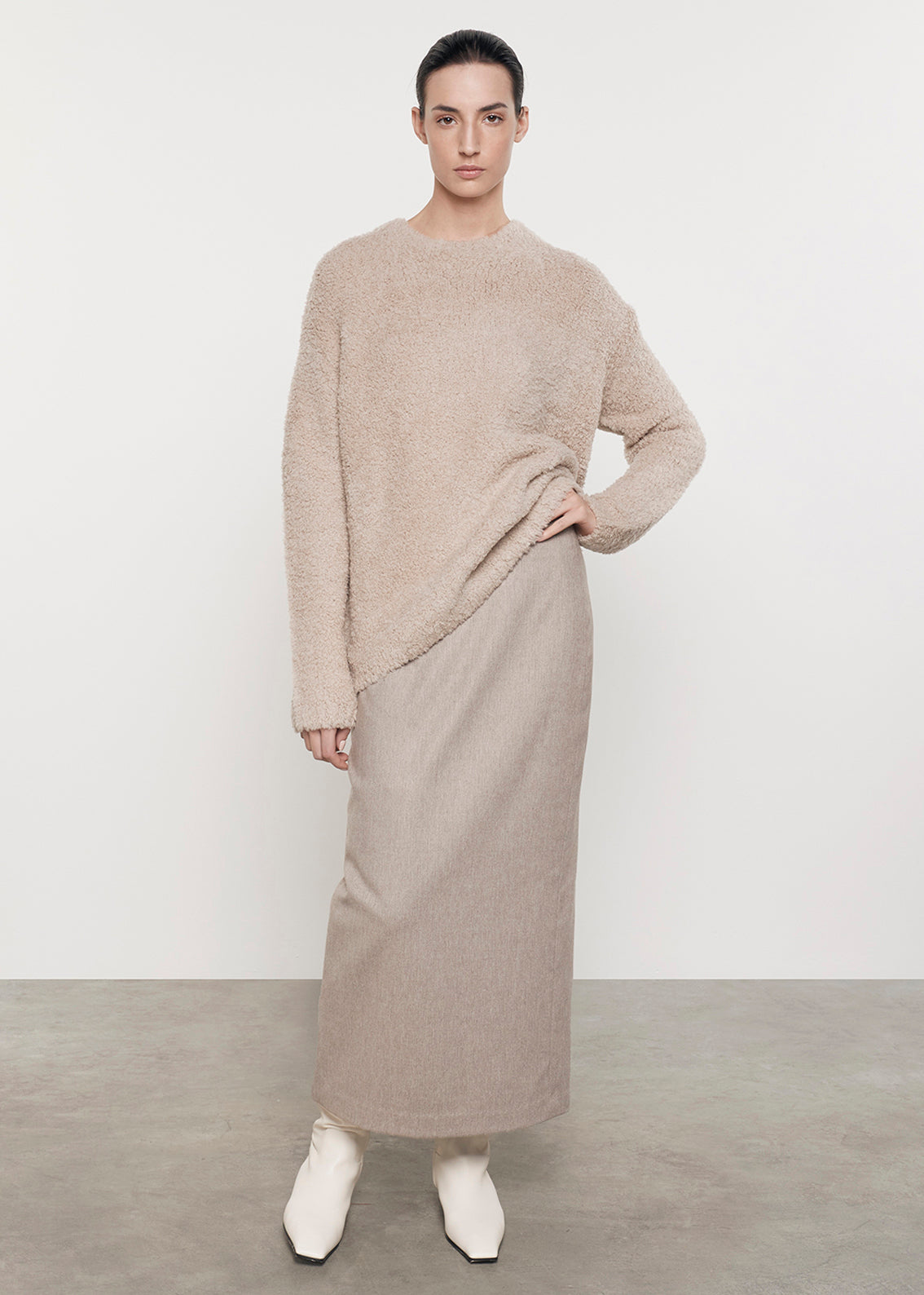 Wool Feather Oversized L/S Crew | Stone