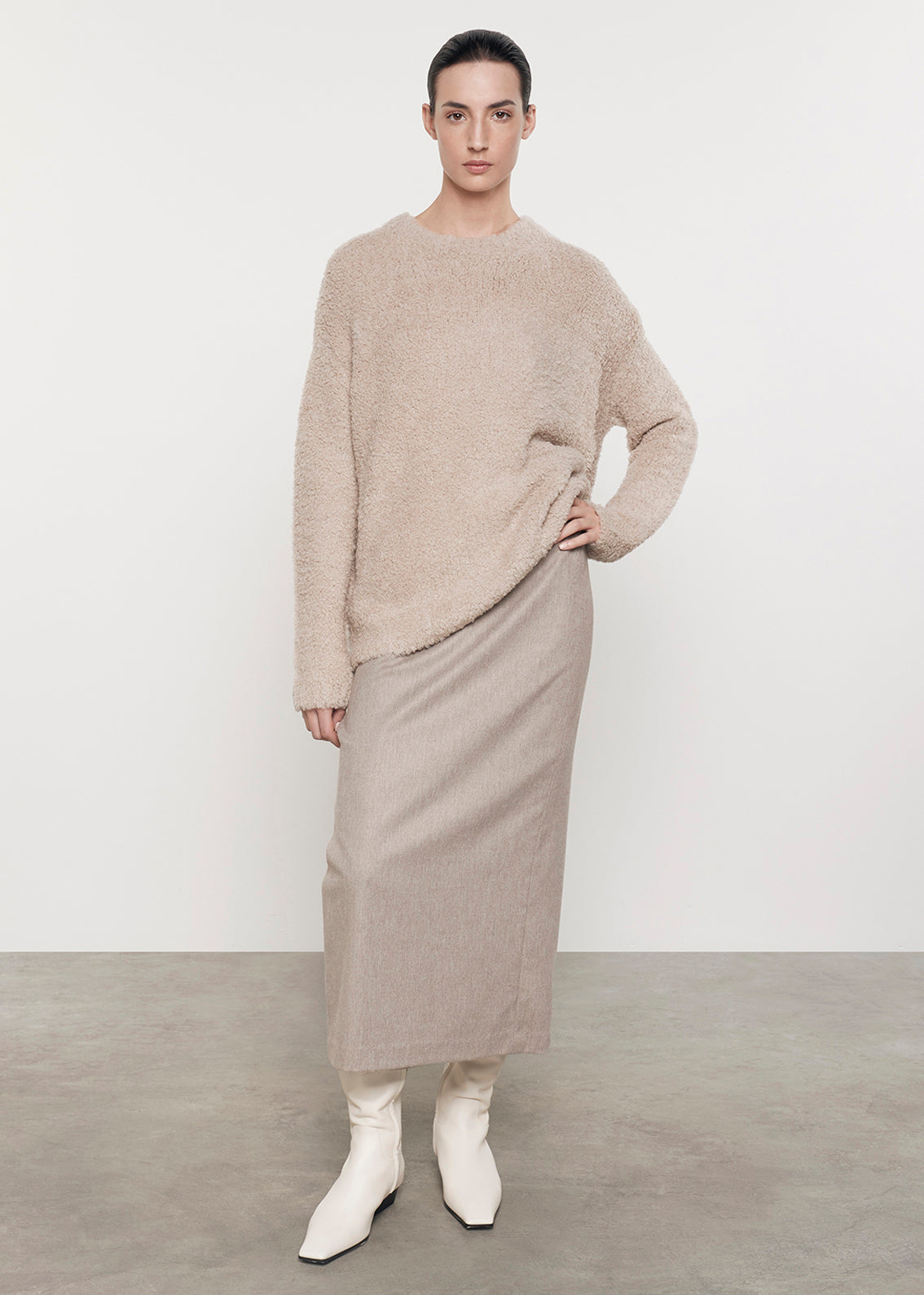 Wool Feather Oversized L/S Crew | Stone