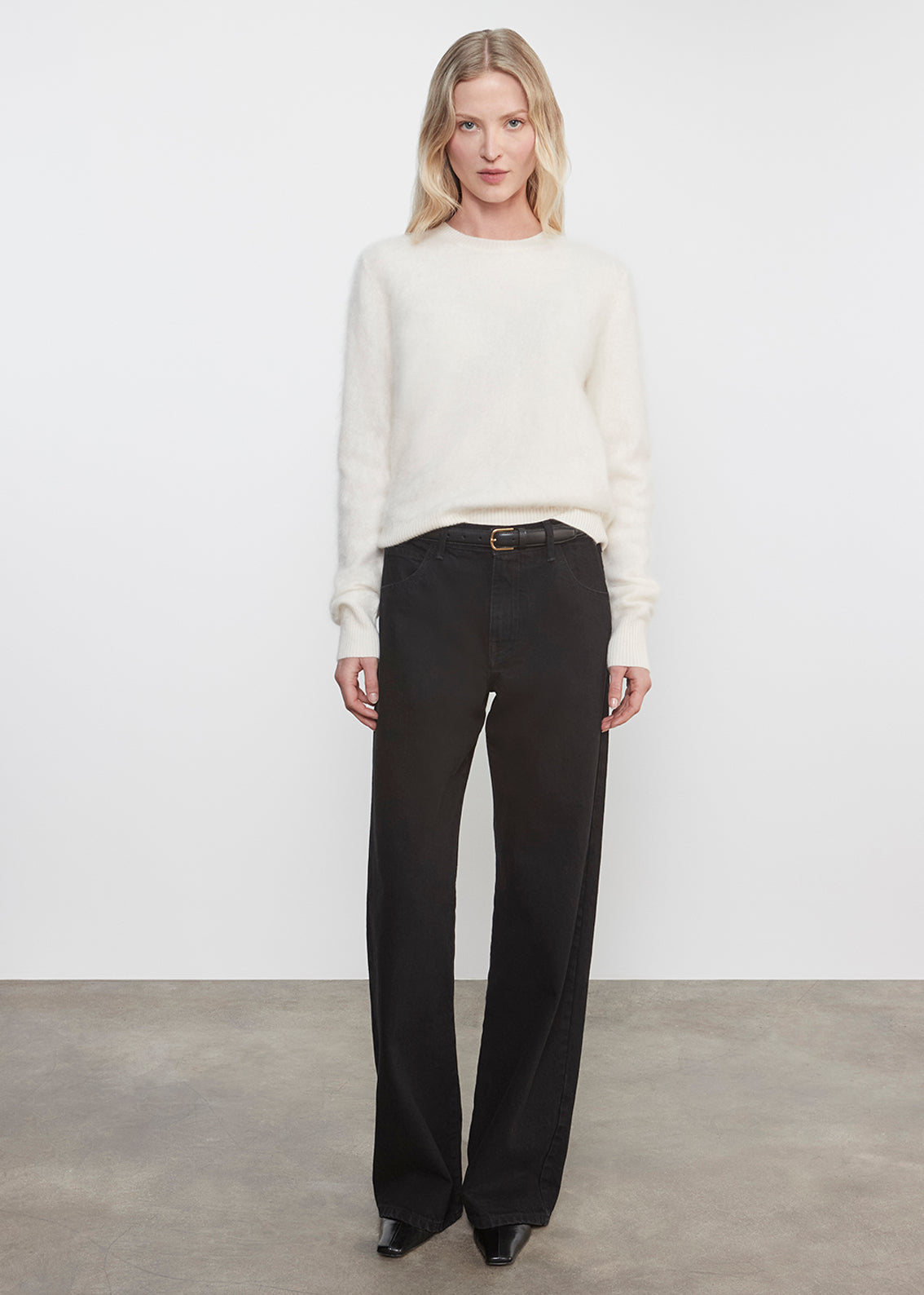 Longhair Cashmere Easy Crew | Chalk