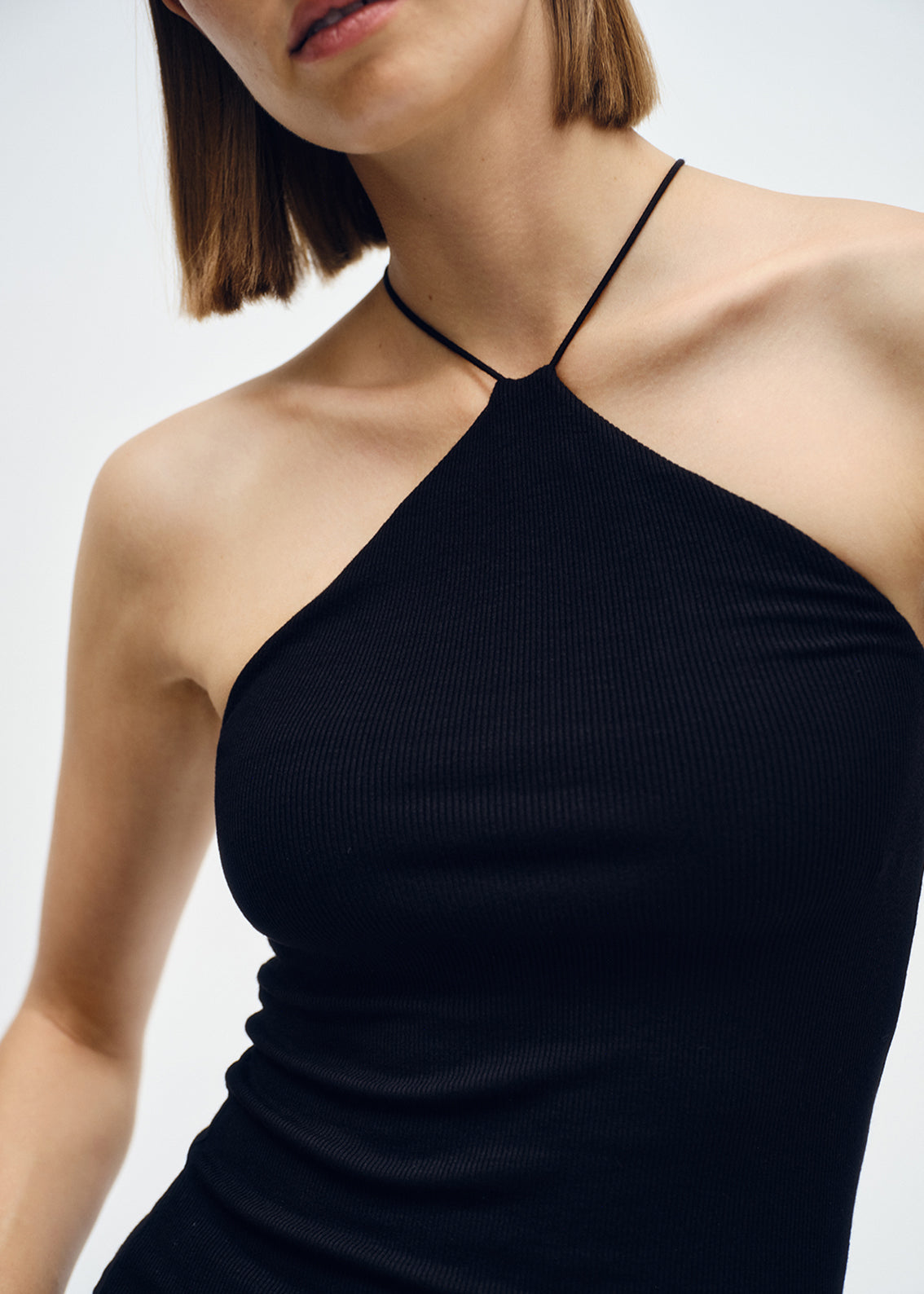 Silk Rib Halter Tank | Black