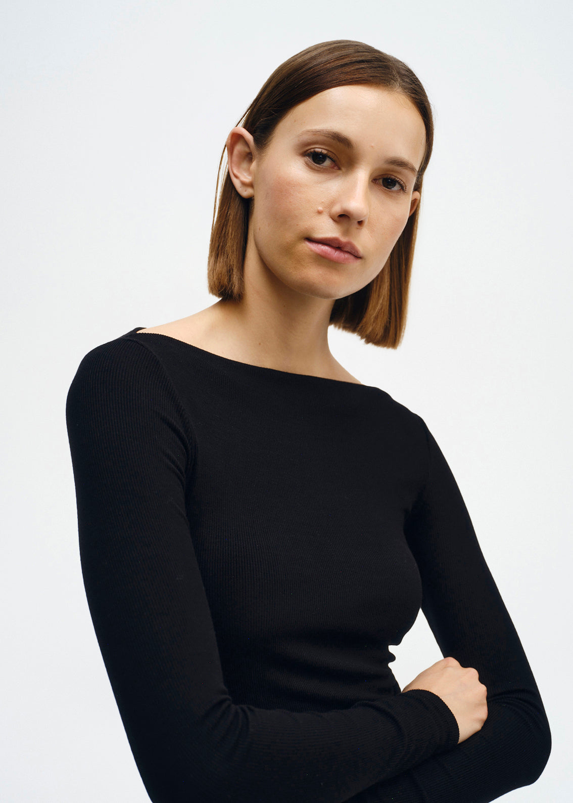 Silk Rib Boatneck Top | Black