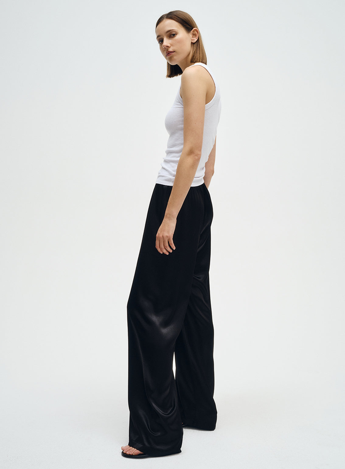 Satin Wide Leg Pant | Black