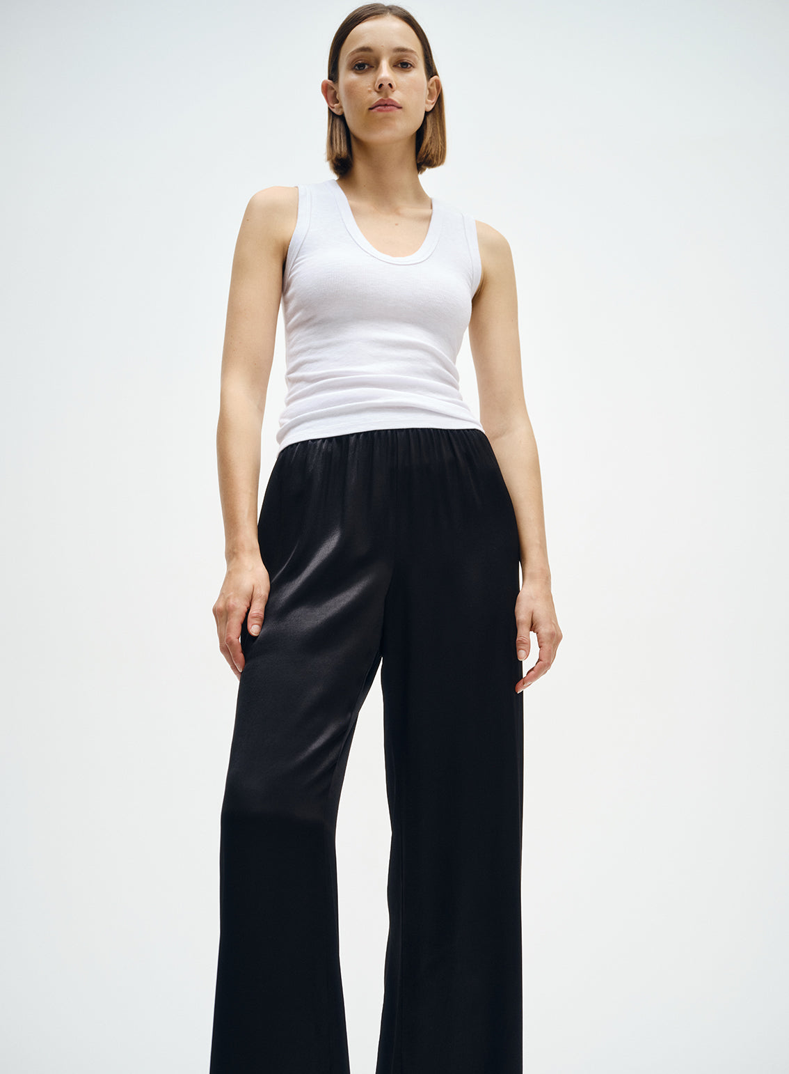 Satin Wide Leg Pant | Black